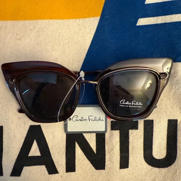 Carlos Falchi Blue Glitter Sunglasses Fellini Sunglasses Blue – Bruno Magli main image 4
